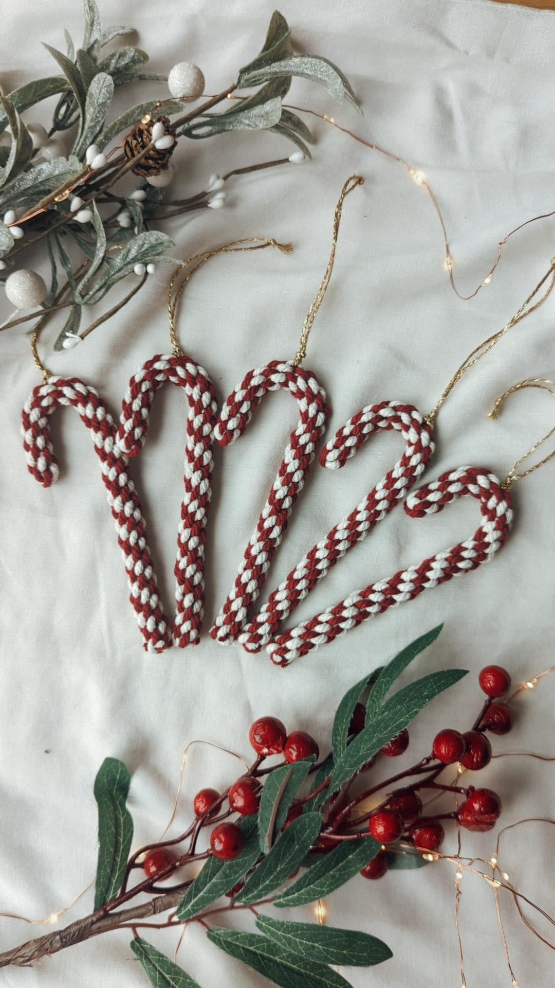 Macrame Candy Cane Christmas Ornaments