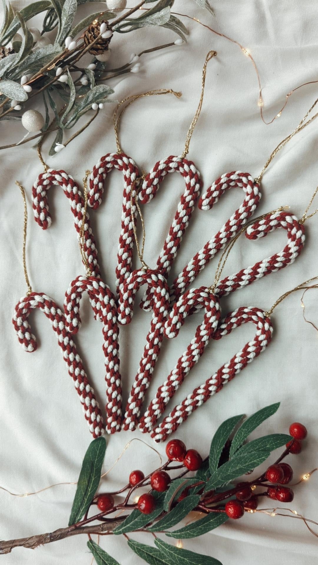 Macrame Candy Cane Christmas Ornaments