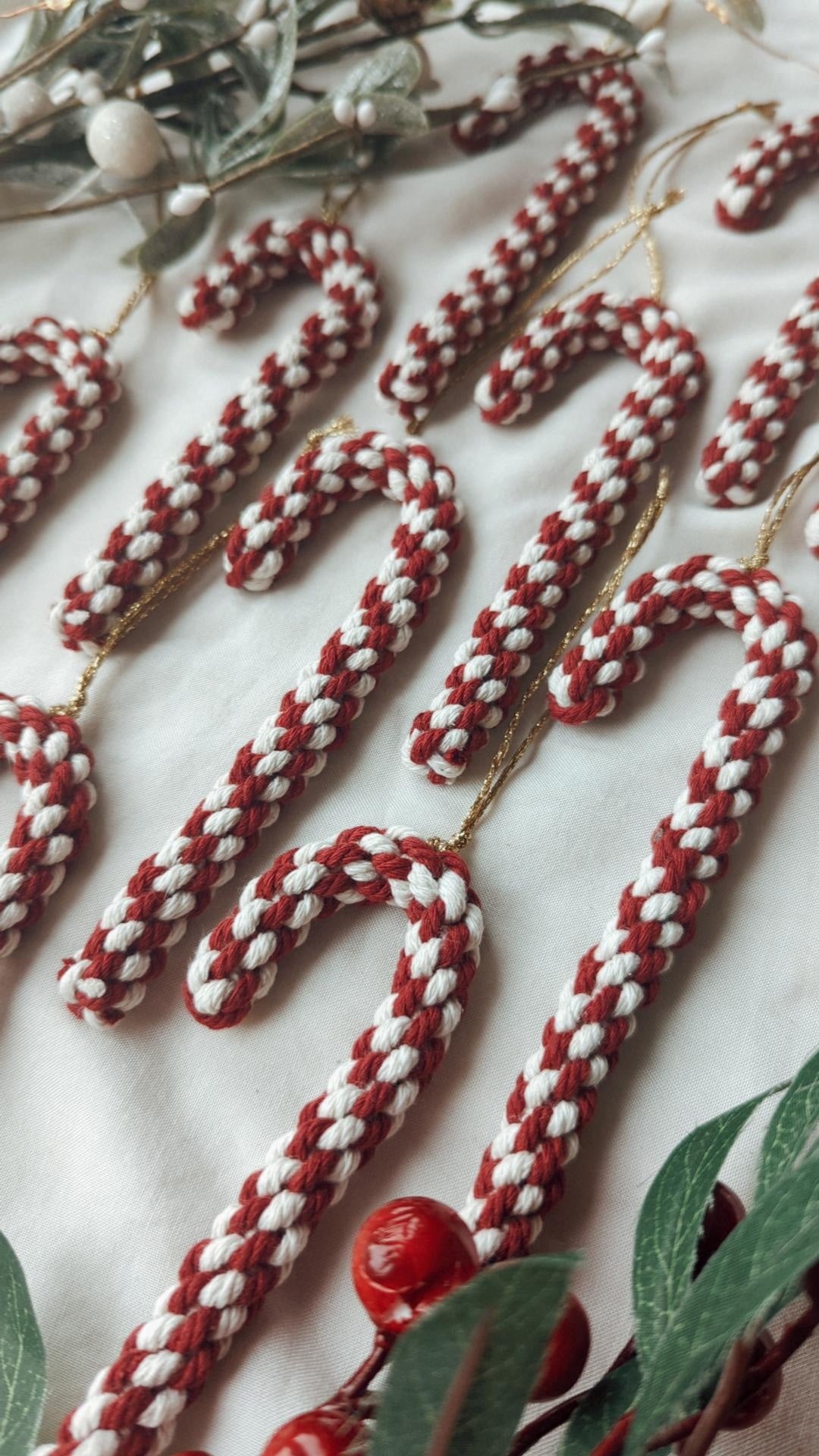 Macrame Candy Cane Christmas Ornaments