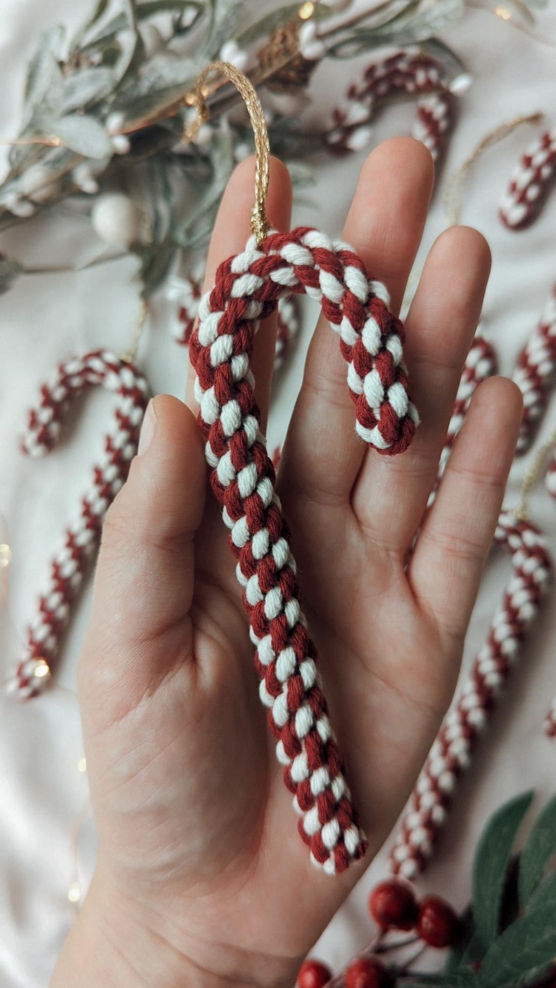 Macrame Candy Cane Christmas Ornaments