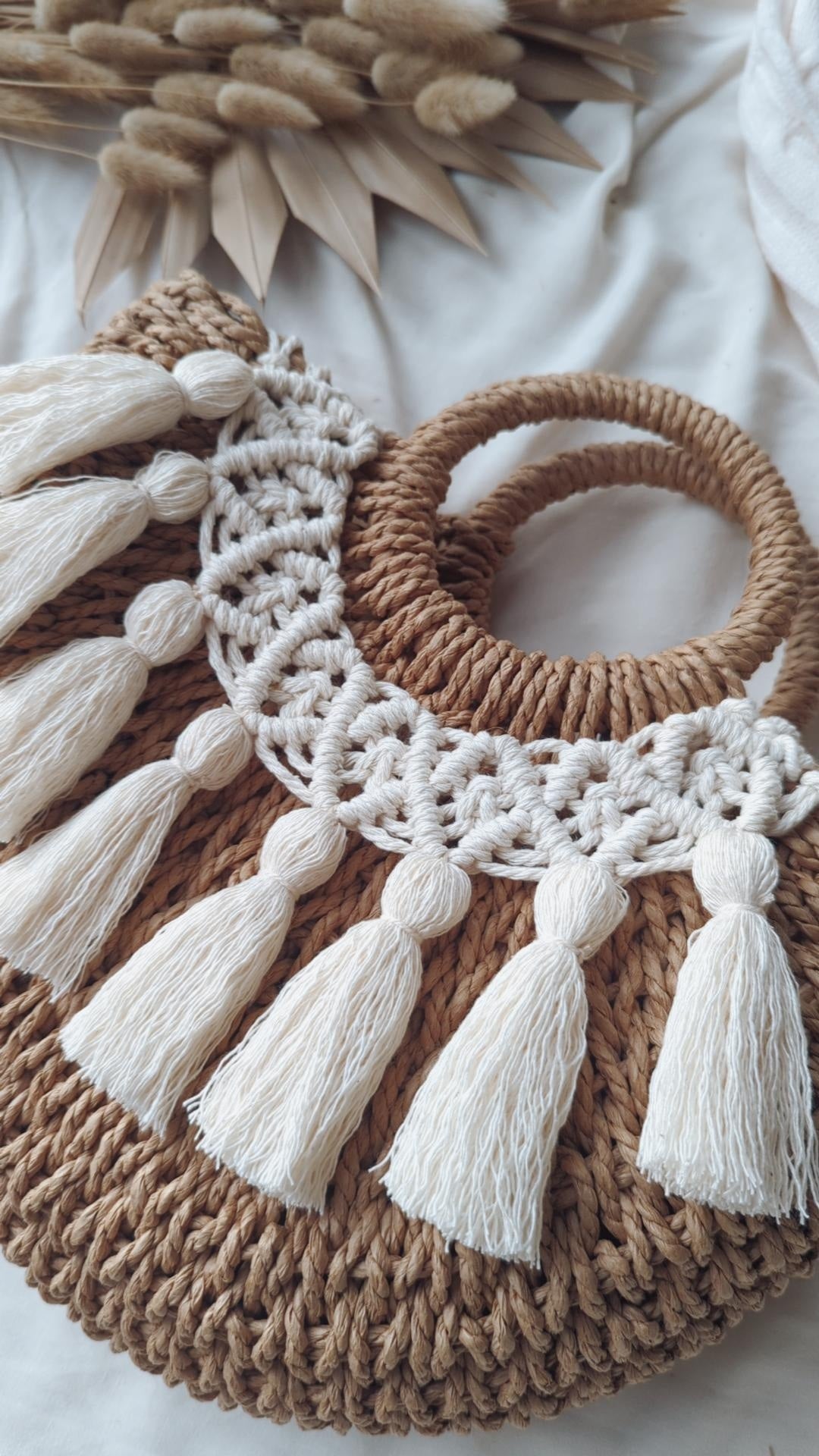 Rattan Straw Macrame Handbag