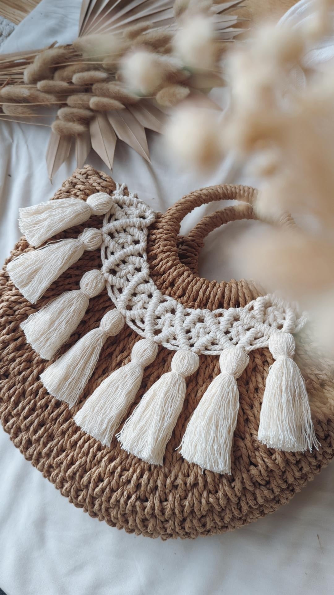 Rattan Straw Macrame Handbag