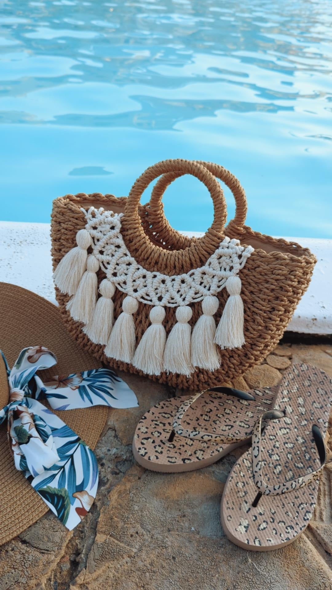 Rattan Straw Macrame Handbag