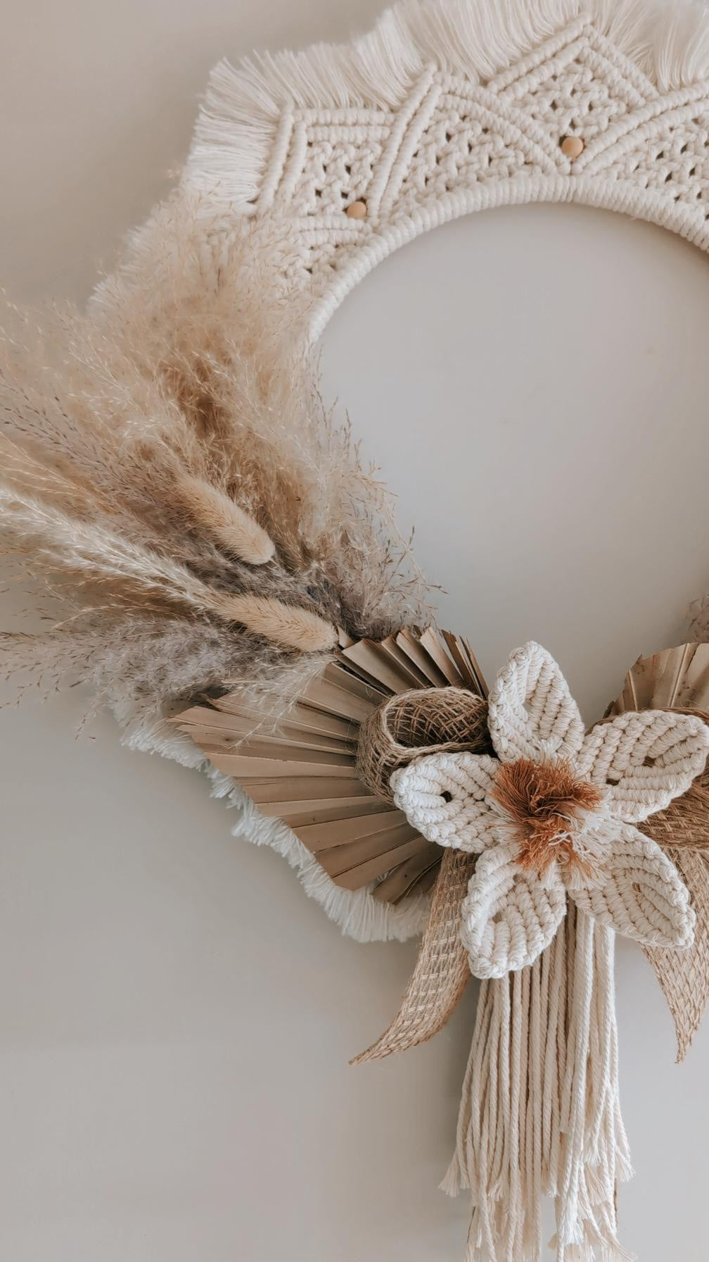 Large Macrame & Pampas Grass Indoor Wreath Wall Decor