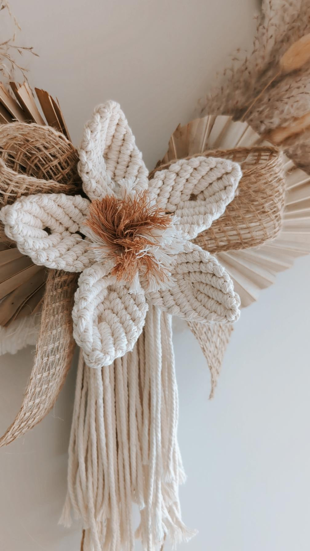 Large Macrame & Pampas Grass Indoor Wreath Wall Decor