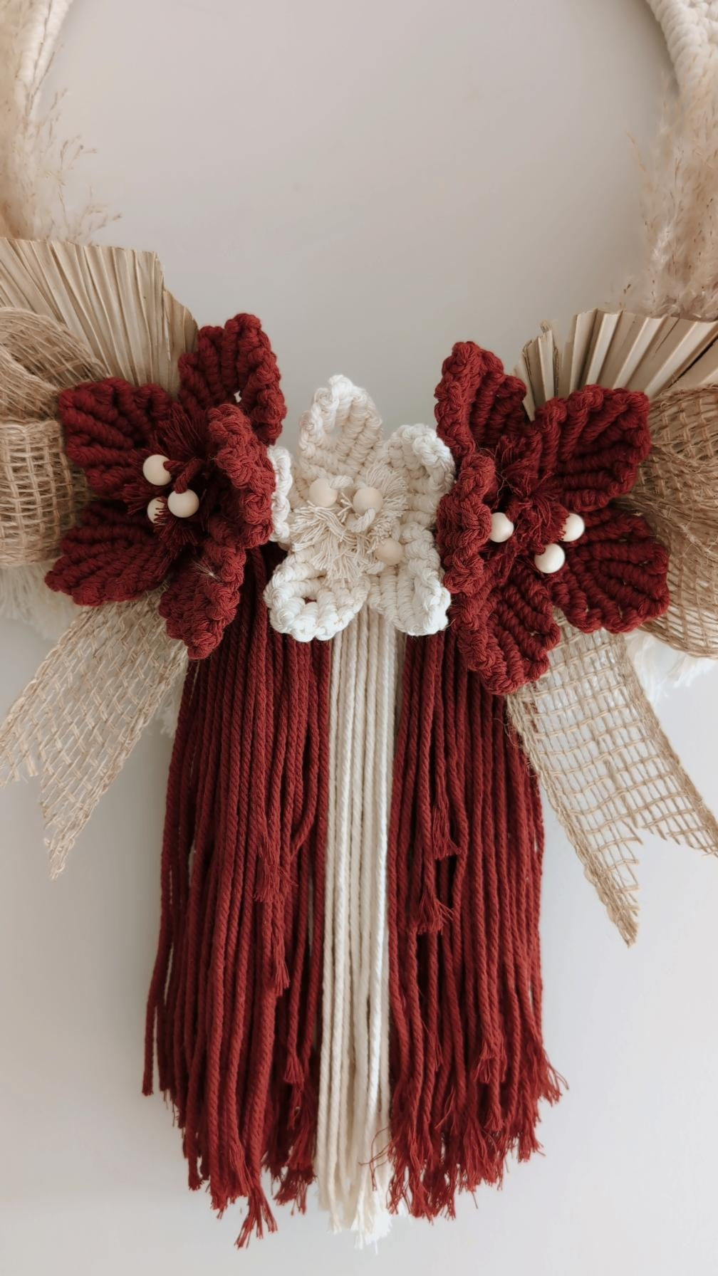 Large Macrame & Pampas Grass Indoor Wreath, Bohemian Home Decor