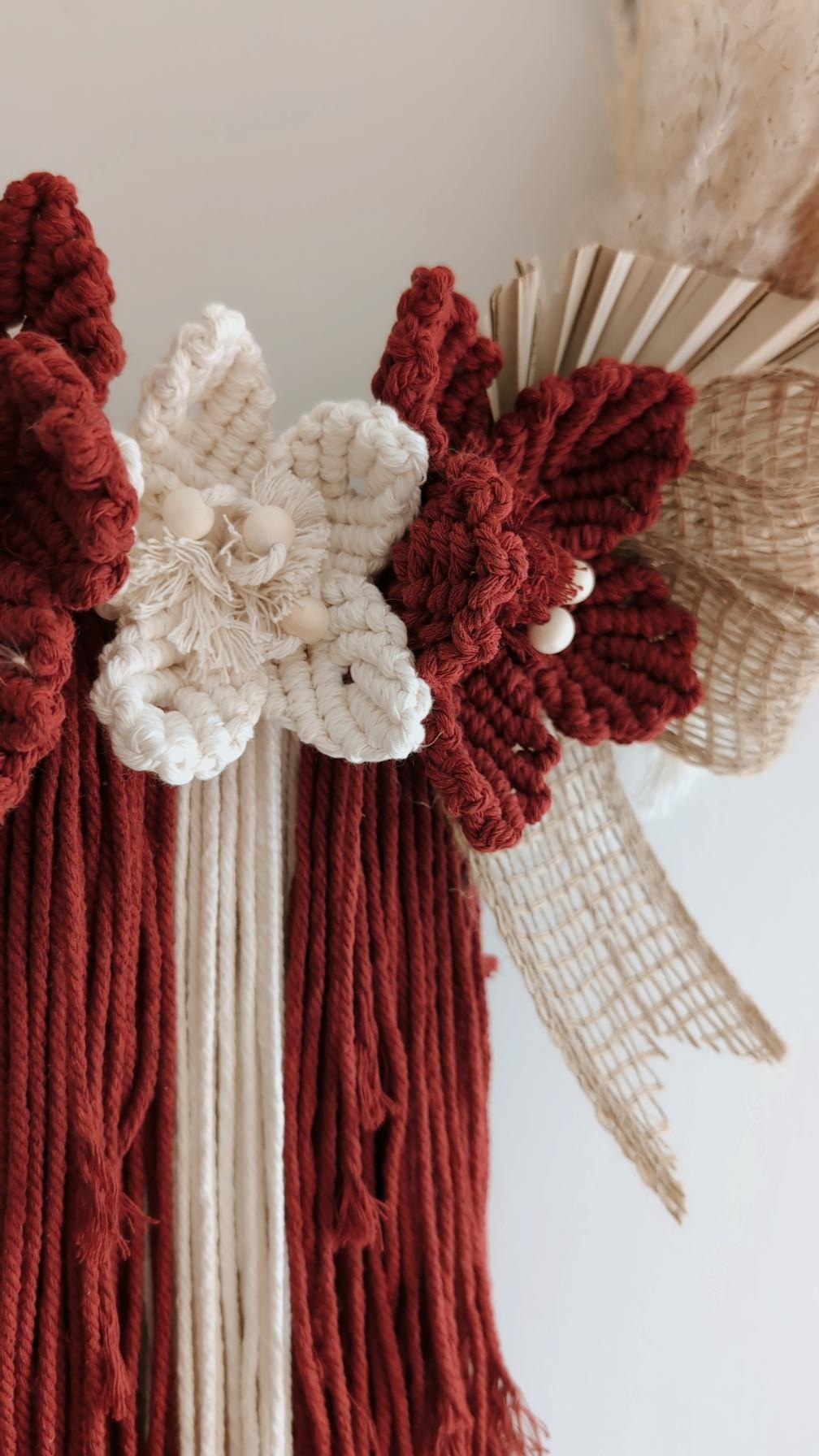 Large Macrame & Pampas Grass Indoor Wreath, Bohemian Home Decor