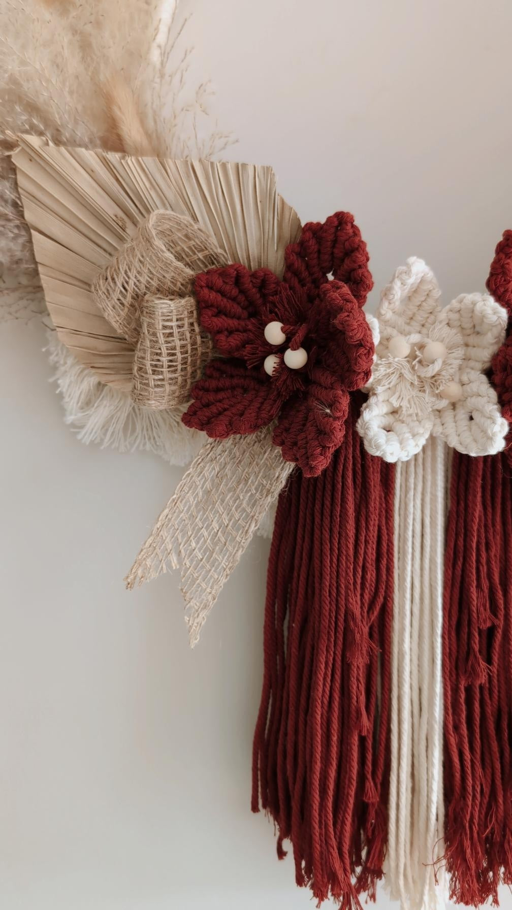 Large Macrame & Pampas Grass Indoor Wreath, Bohemian Home Decor