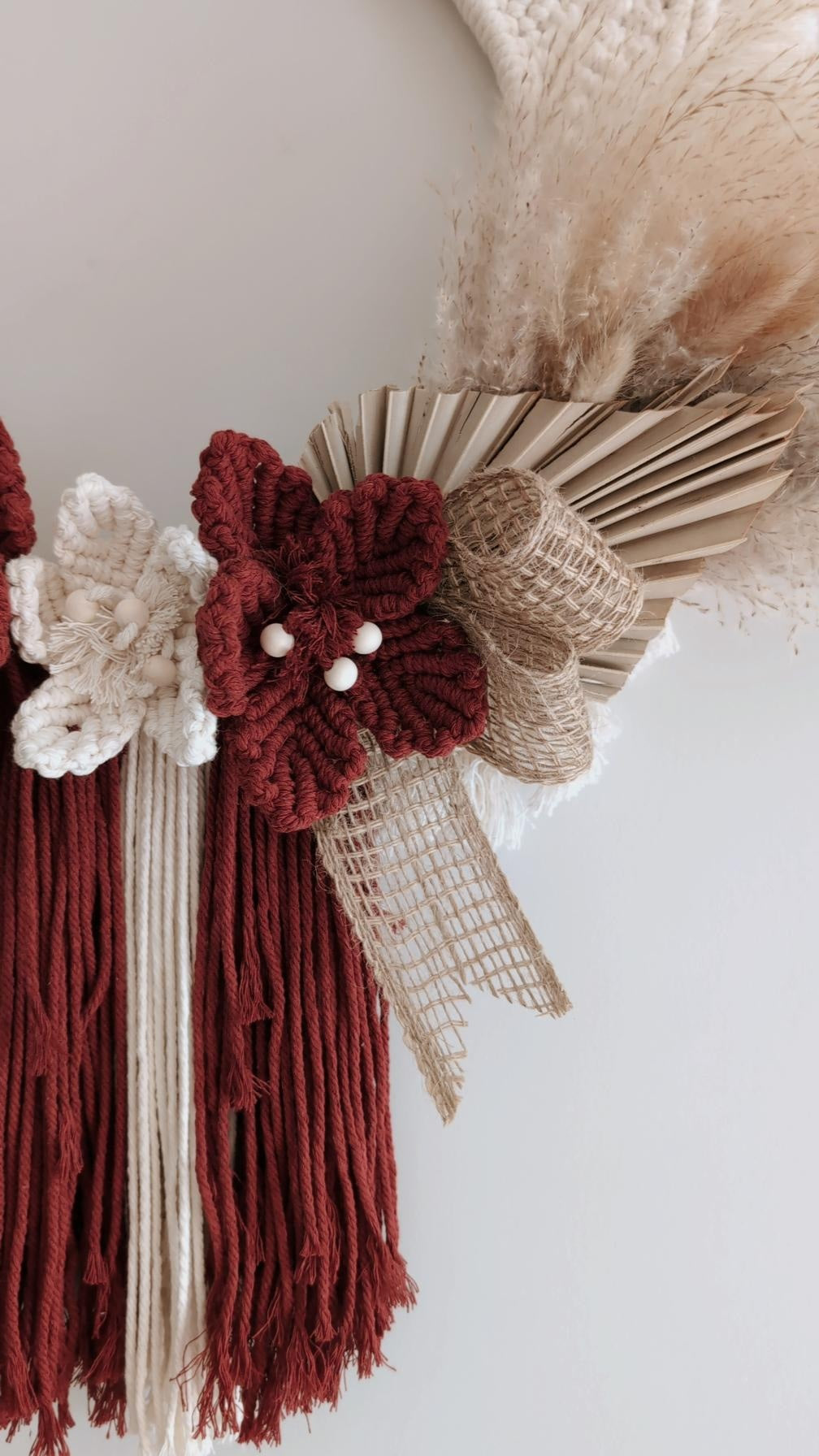 Large Macrame & Pampas Grass Indoor Wreath, Bohemian Home Decor