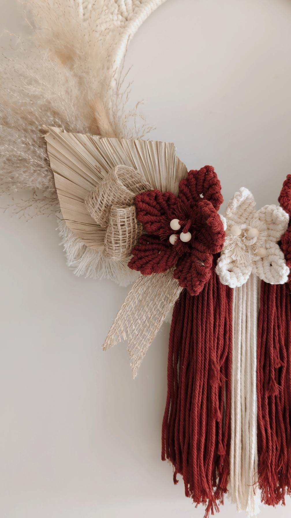 Large Macrame & Pampas Grass Indoor Wreath, Bohemian Home Decor