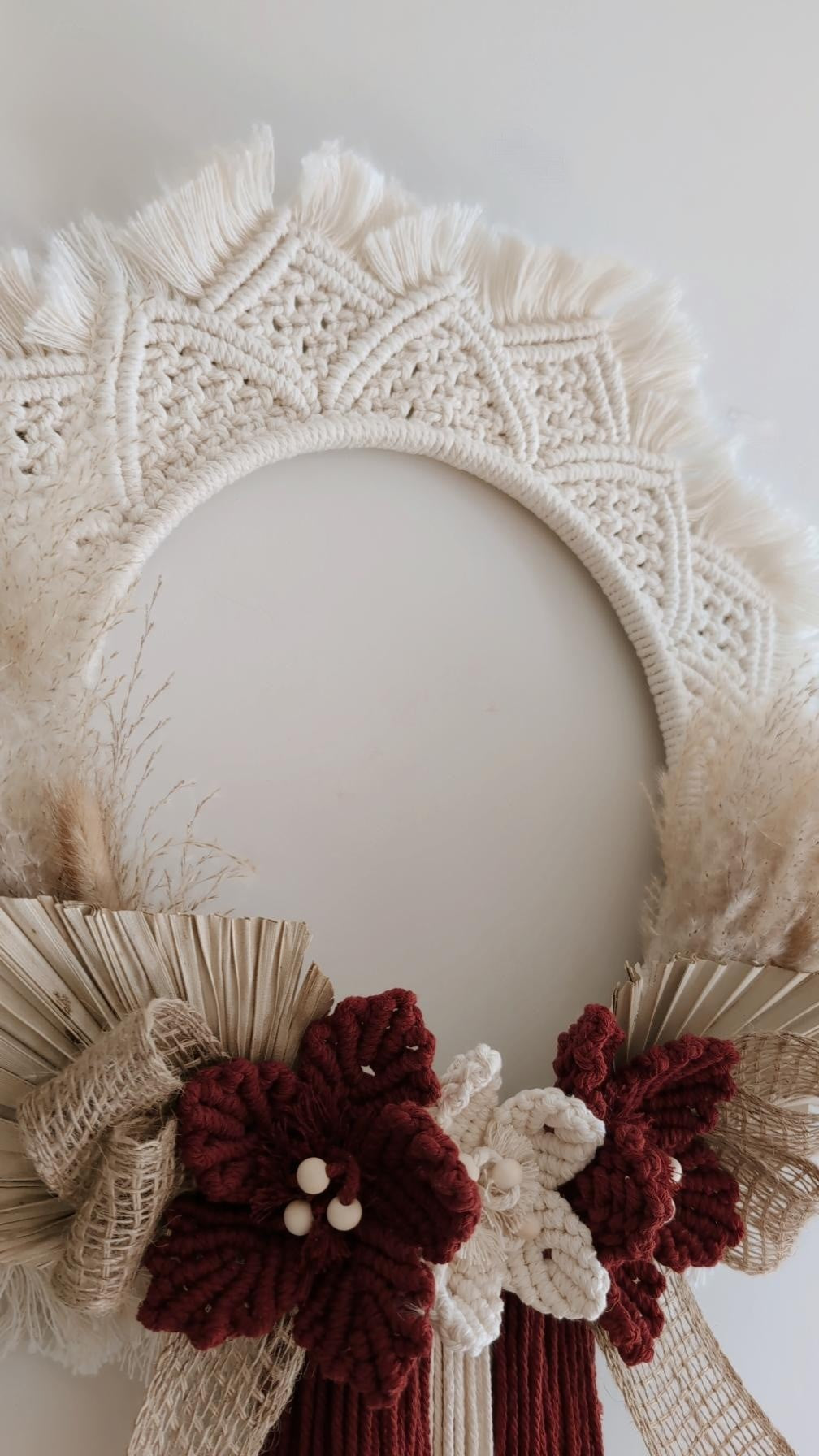 Large Macrame & Pampas Grass Indoor Wreath, Bohemian Home Decor