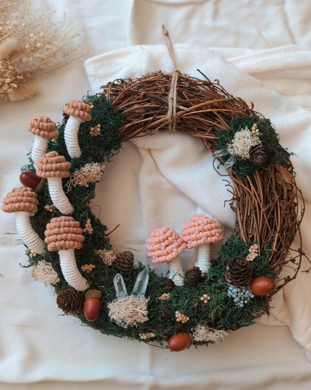 "Magical Woodland" Mossy Mushroom Grapevine Wreath
