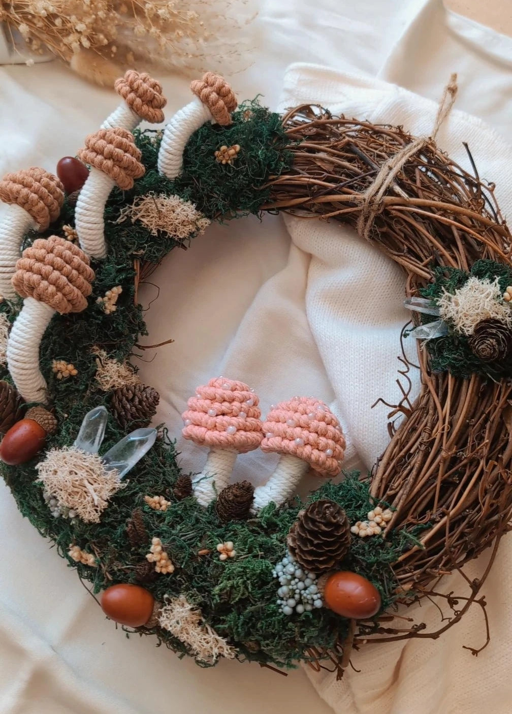 "Magical Woodland" Mossy Mushroom Grapevine Wreath