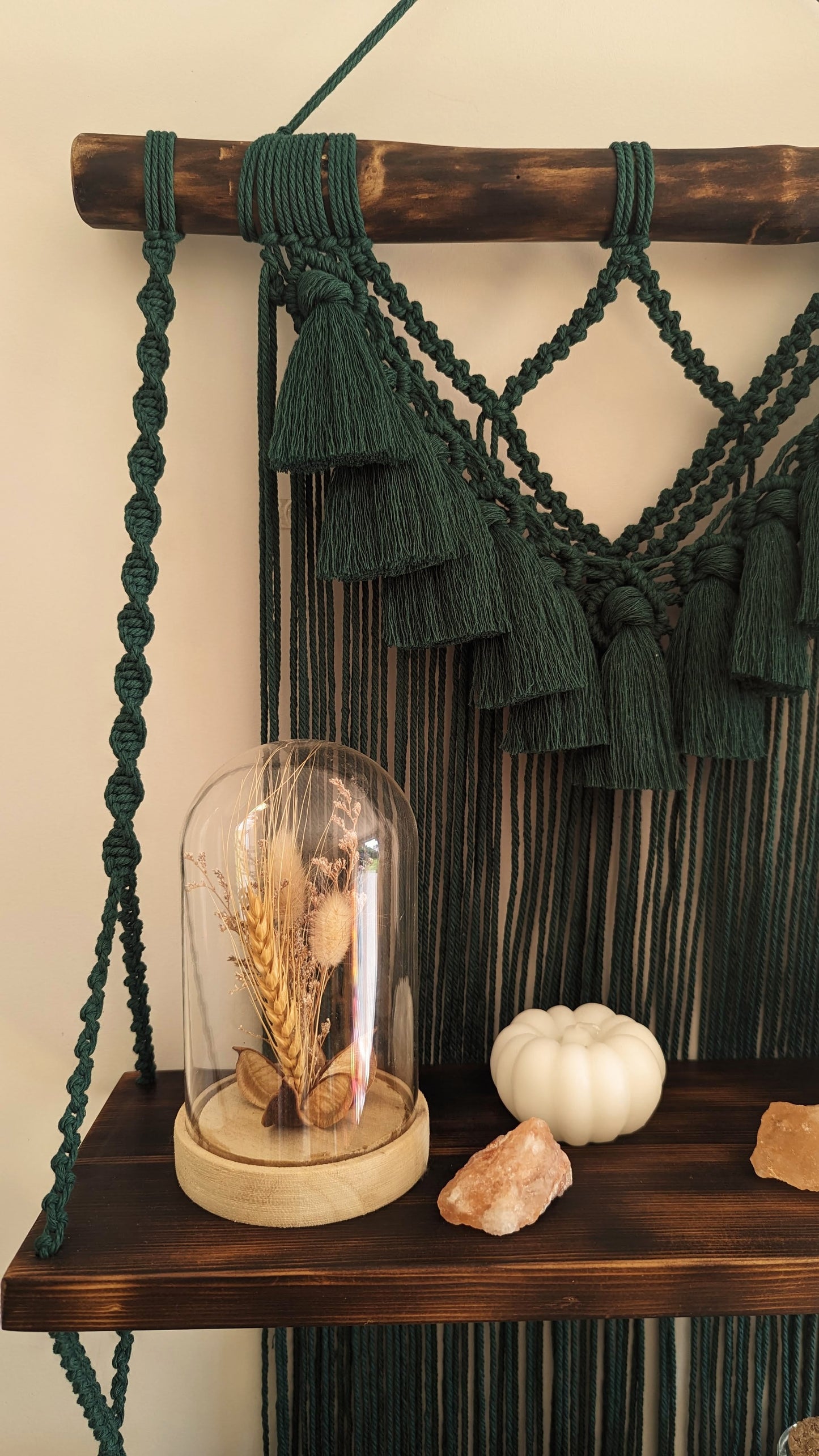 MADE TO ORDER: Green Double Macrame Shelf, Rustic Boho Home Decor