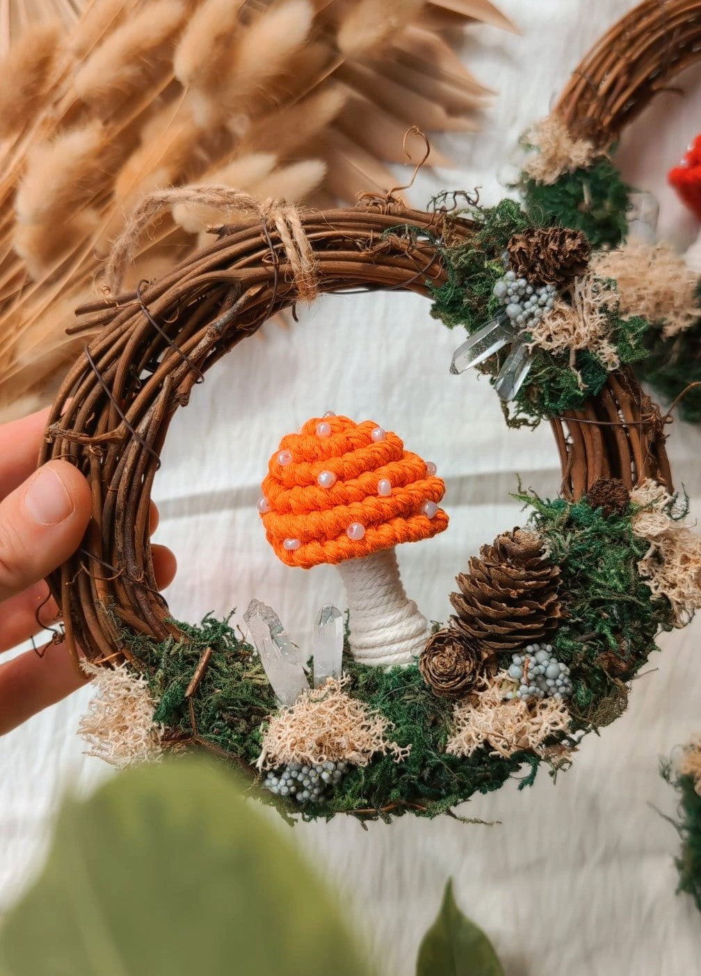 Macrame Mushroom & Crystal Wreaths