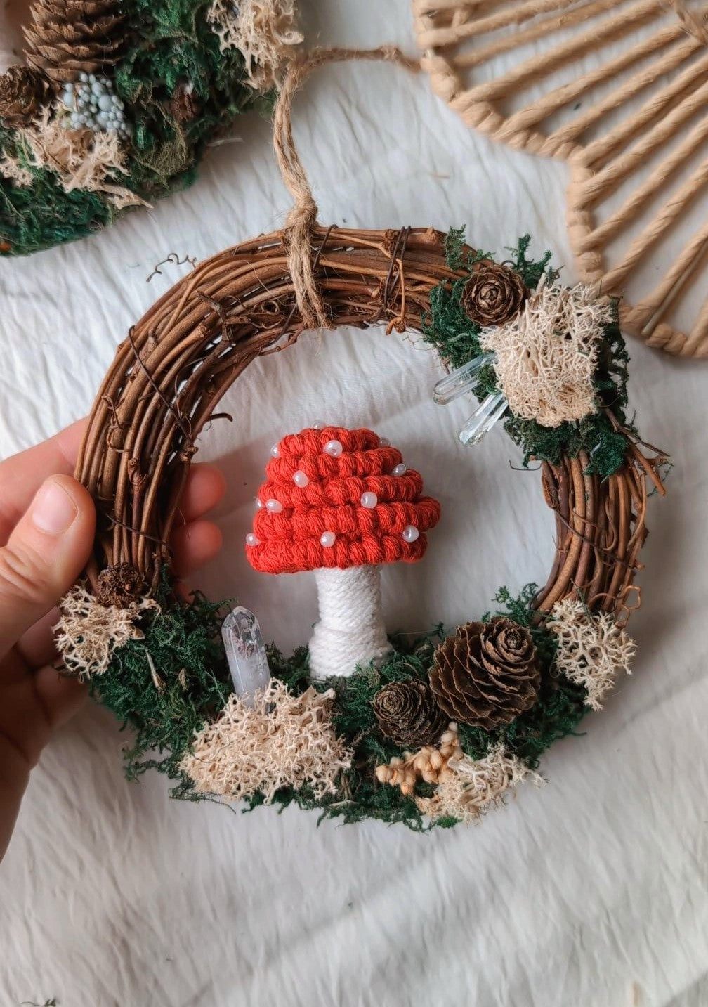 Macrame Mushroom & Crystal Wreaths