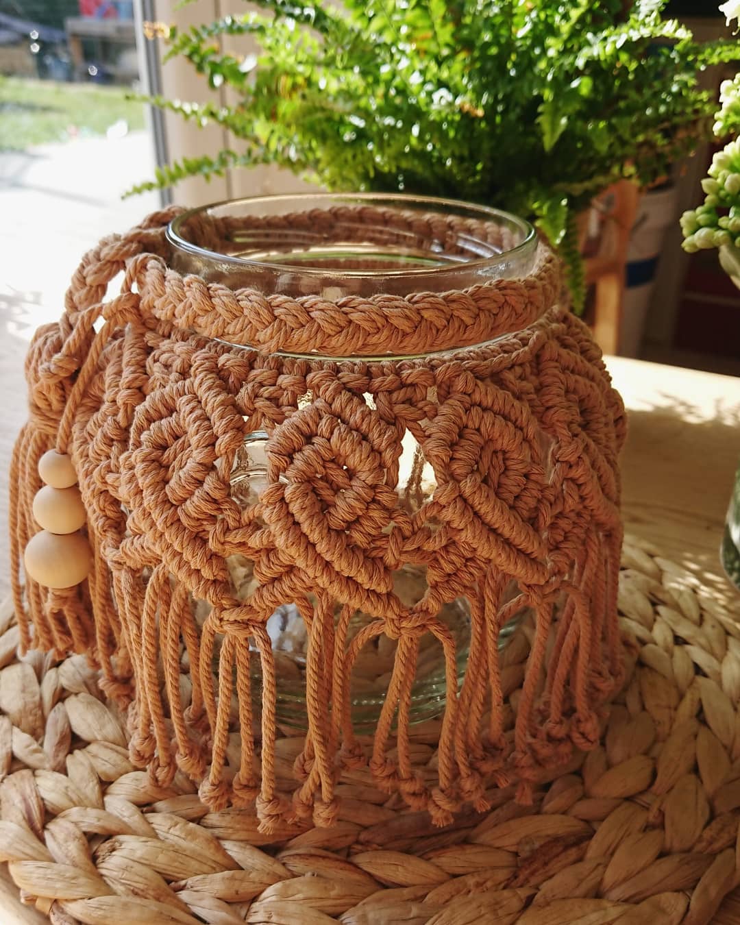 Large Caramel Brown Macrame Jar