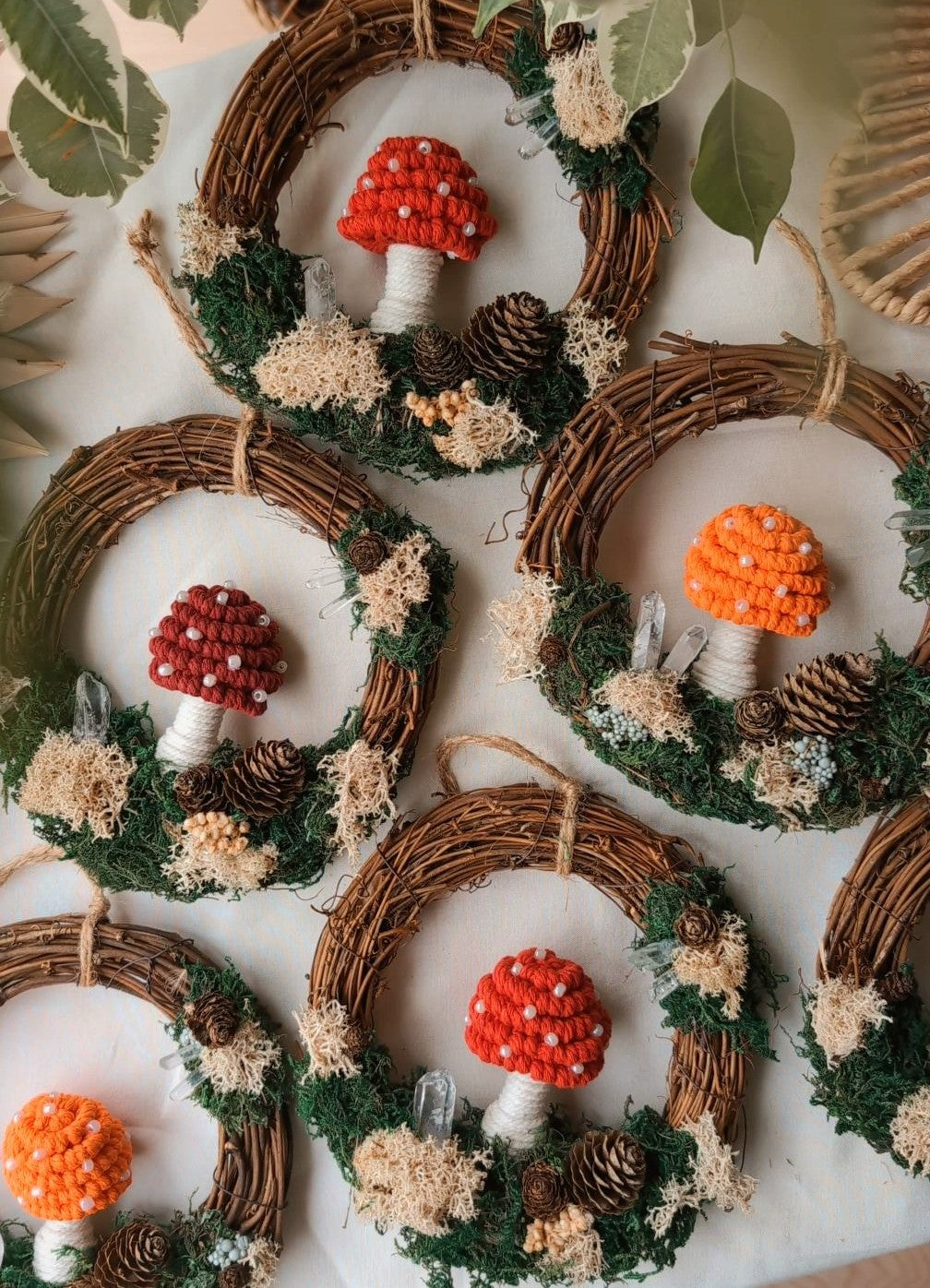 Macrame Mushroom & Crystal Wreaths