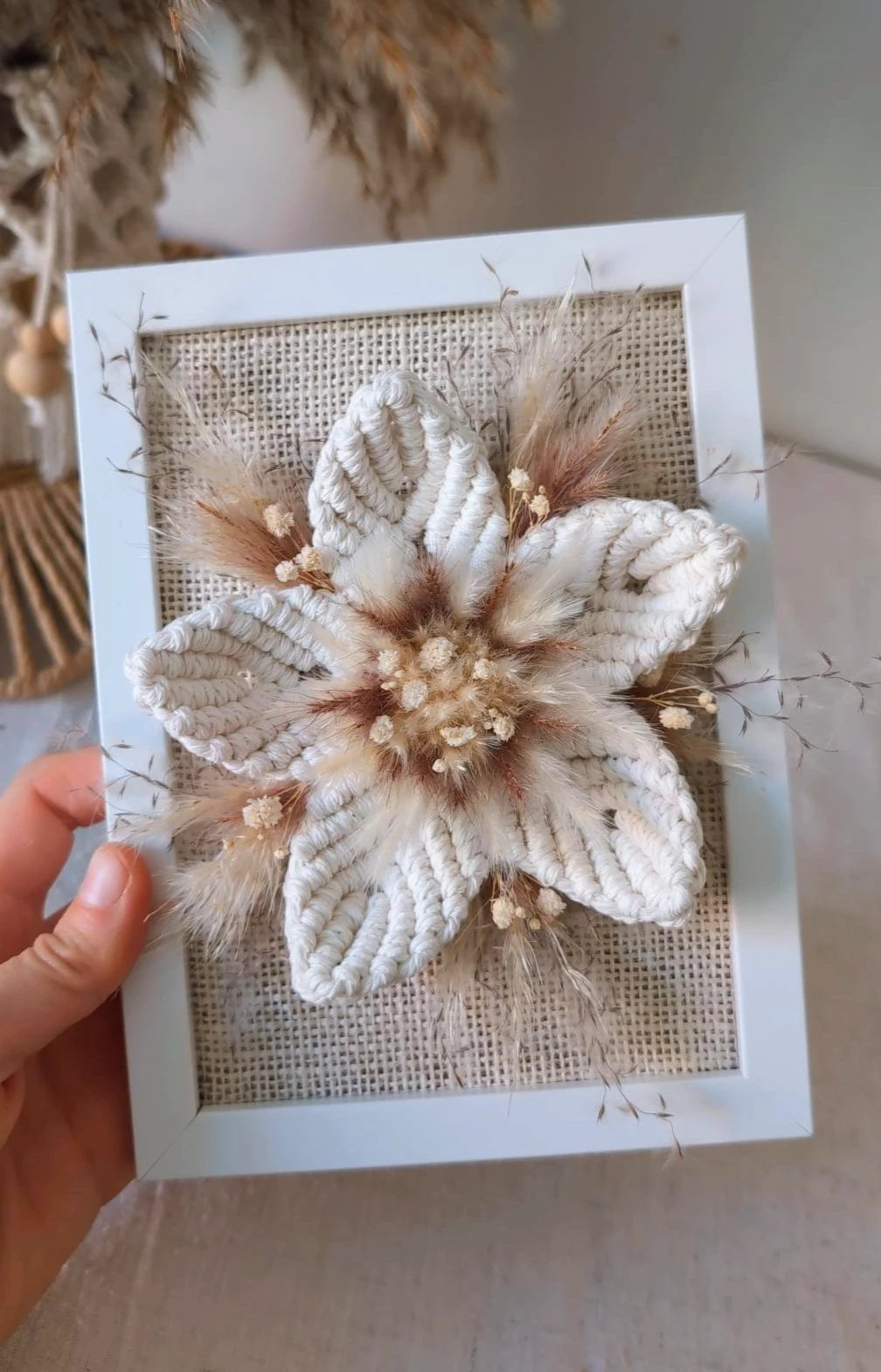 Macrame Flower & Dried Flower Photo Frame