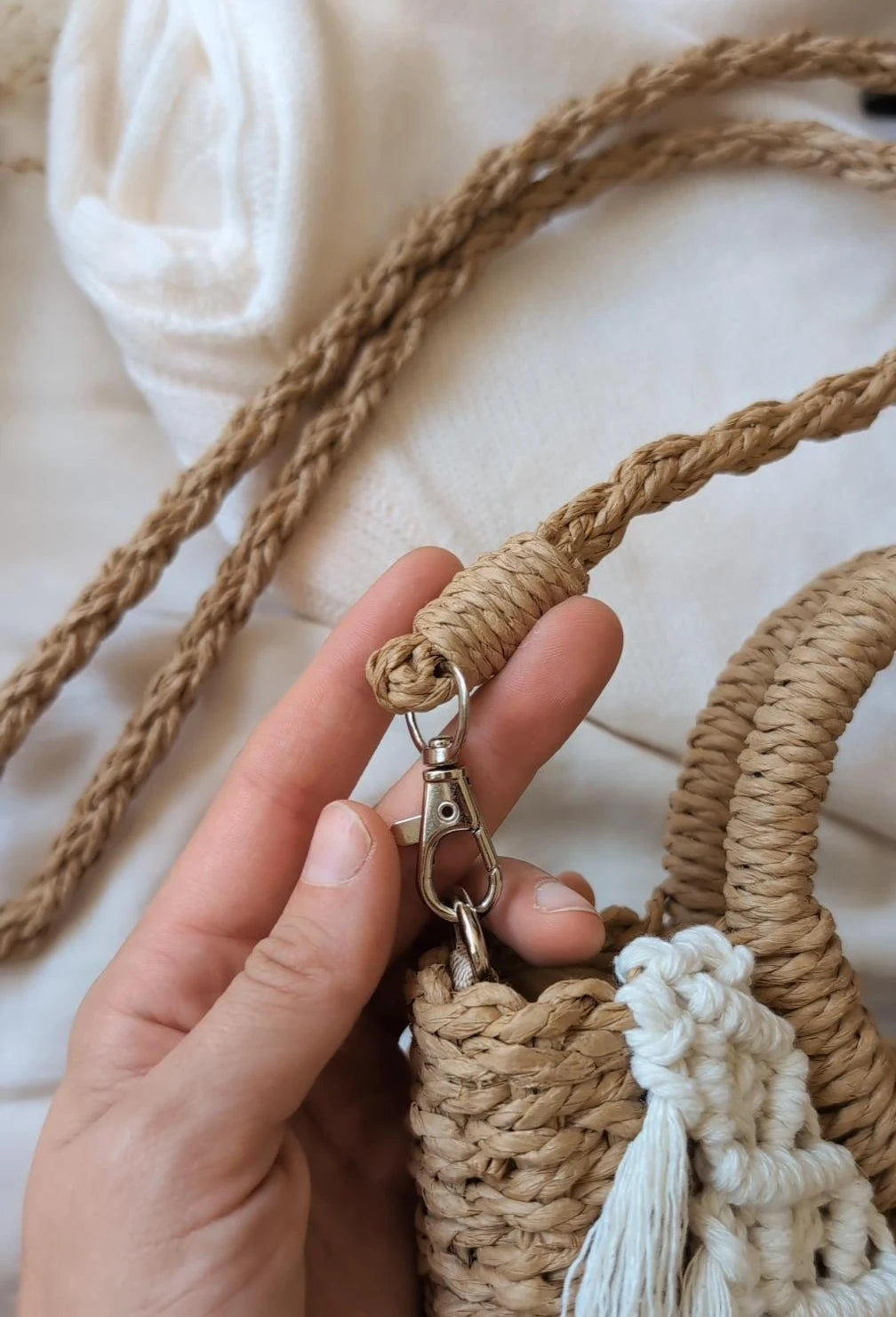 Woven Straw Crossbody Macrame Bag