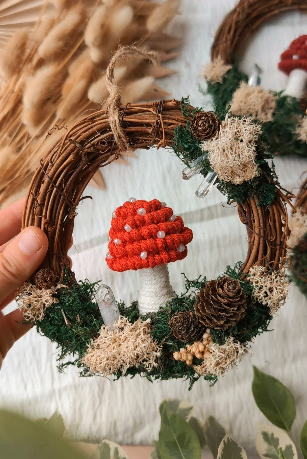 Macrame Mushroom & Crystal Wreaths