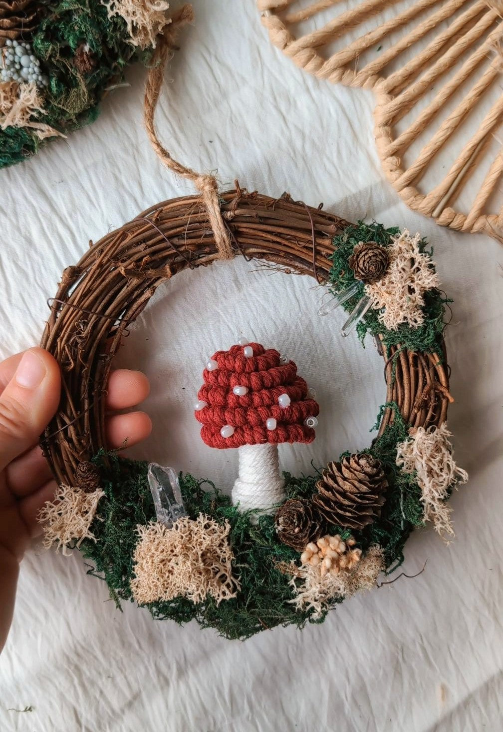 Macrame Mushroom & Crystal Wreaths