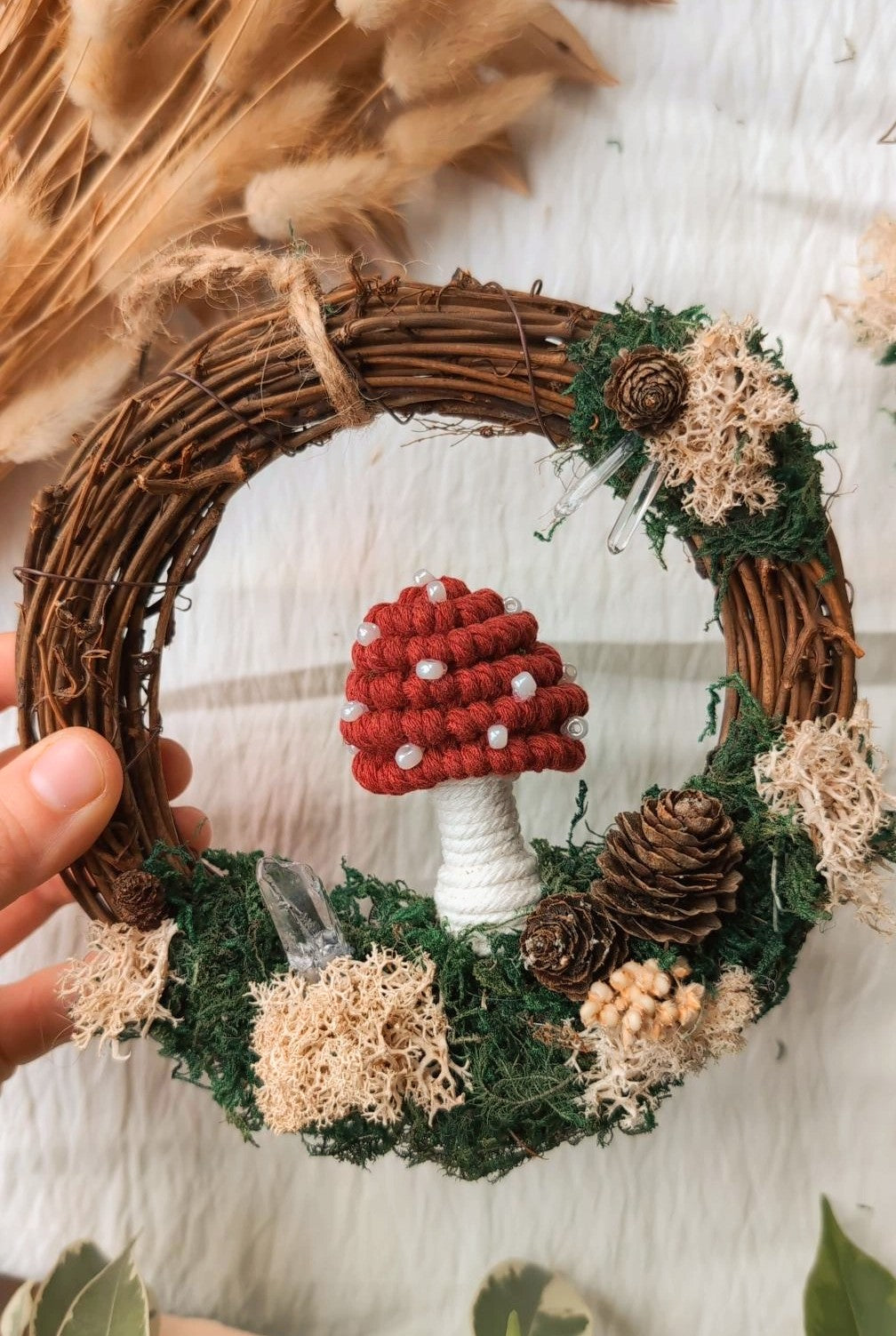 Macrame Mushroom & Crystal Wreaths