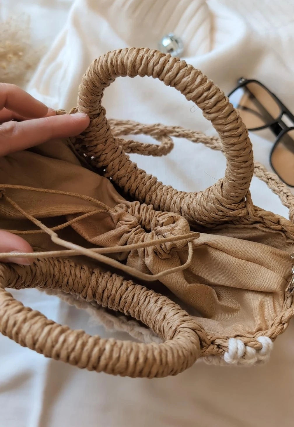 Woven Straw Crossbody Macrame Bag