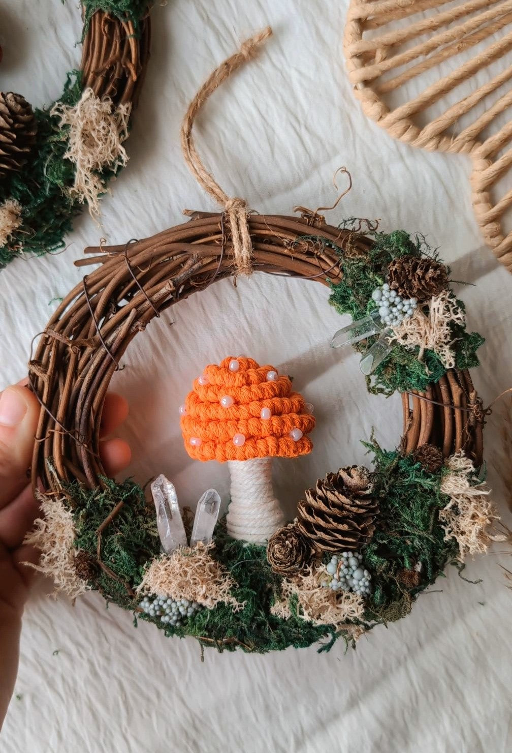 Macrame Mushroom & Crystal Wreaths