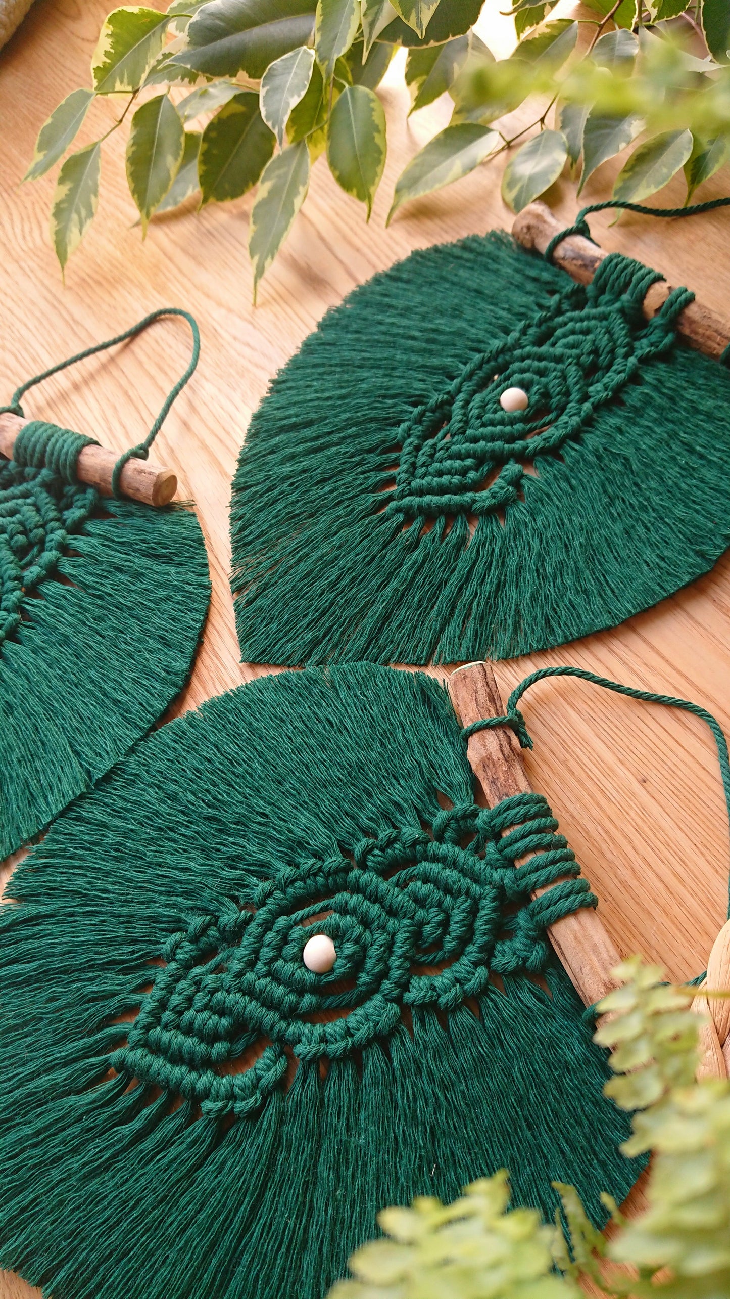 Green Macrame Leaf, Feather Home Decor