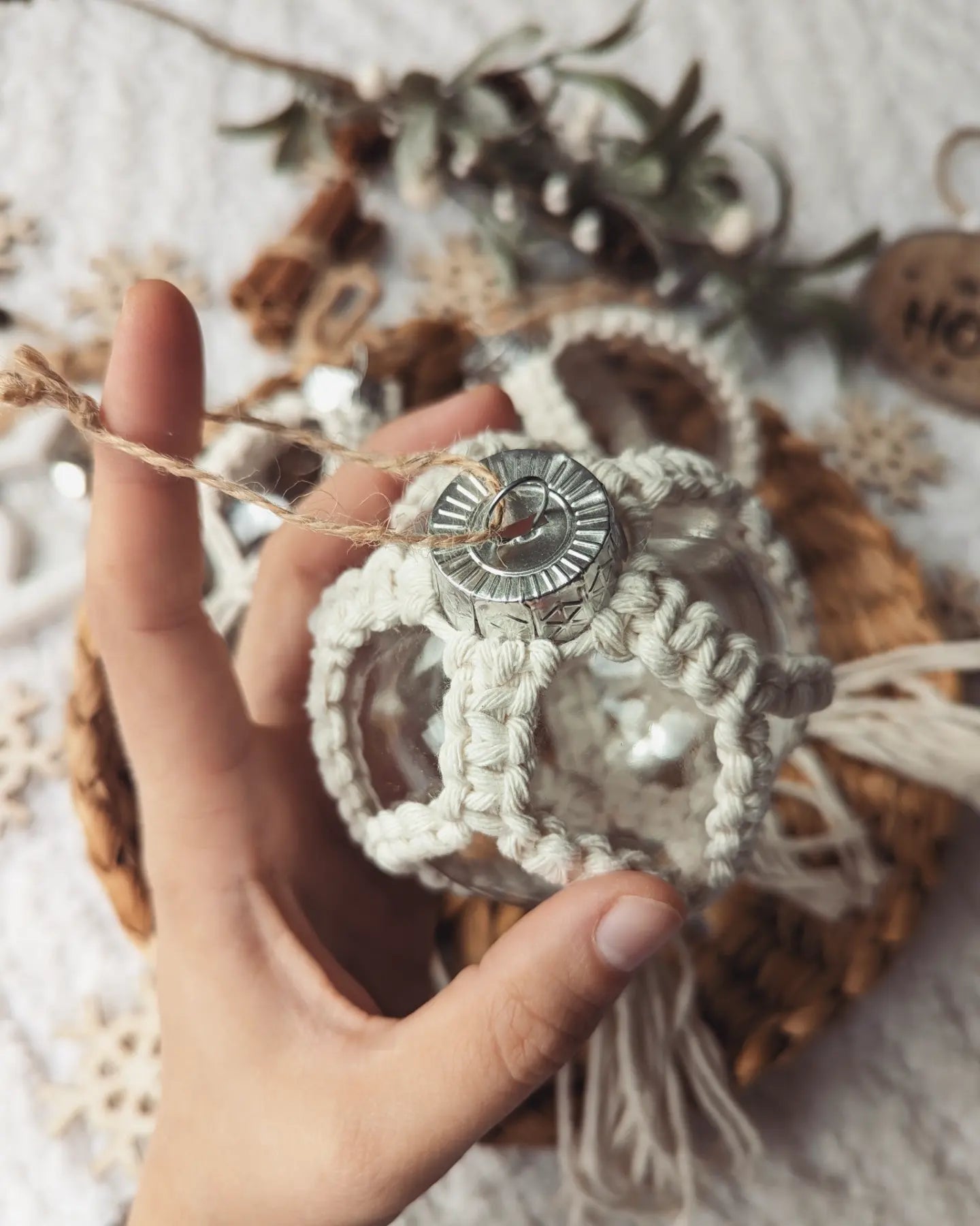 Macrame Christmas Baubles, Boho Winter Ornaments