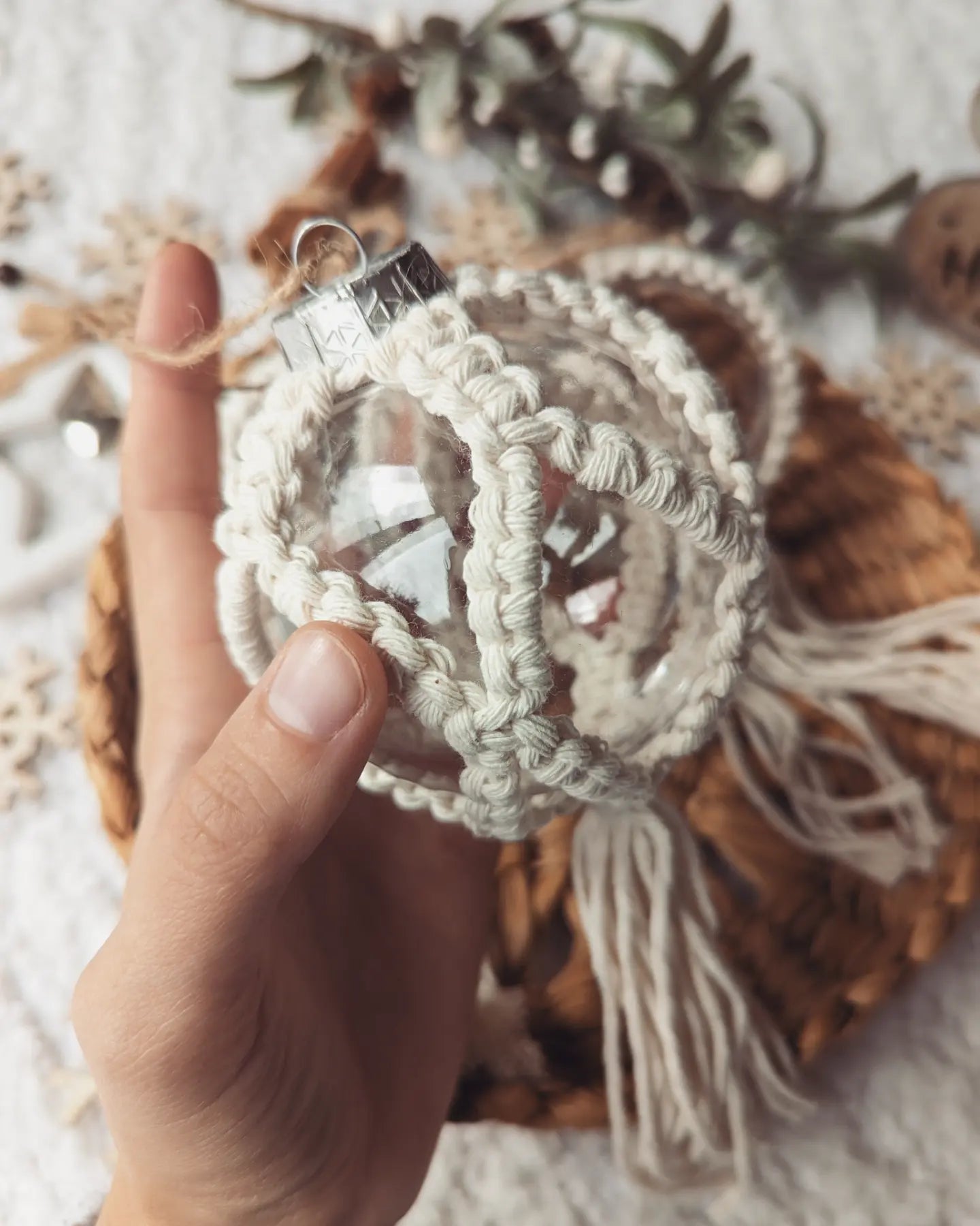 Macrame Christmas Baubles, Boho Winter Ornaments