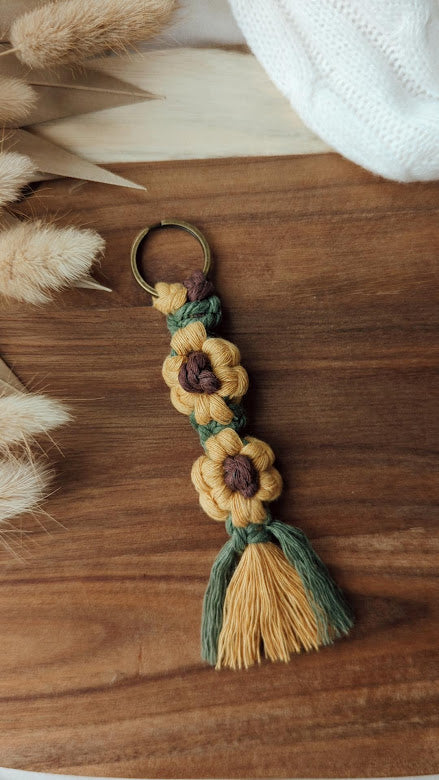 Daisy Macrame Keyrings, Colorful Boho Accessories