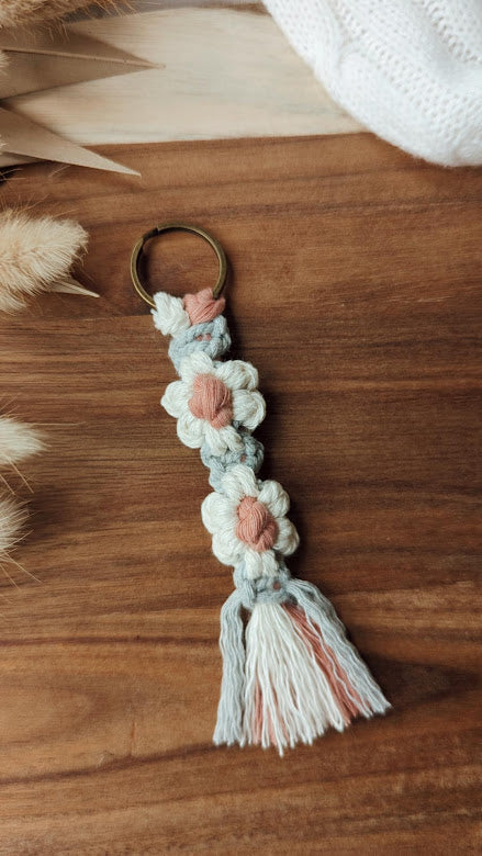 Daisy Macrame Keyrings, Colorful Boho Accessories