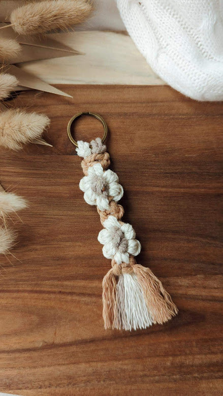 Daisy Macrame Keyrings, Colorful Boho Accessories