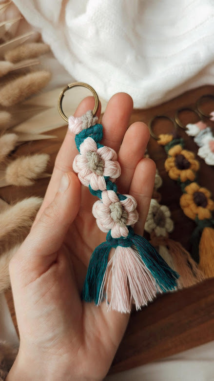 Daisy Macrame Keyrings, Colorful Boho Accessories