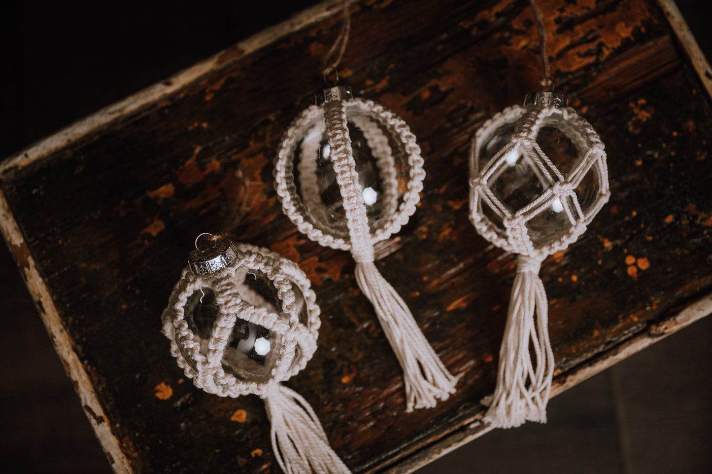 Macrame Christmas Baubles, Boho Winter Ornaments