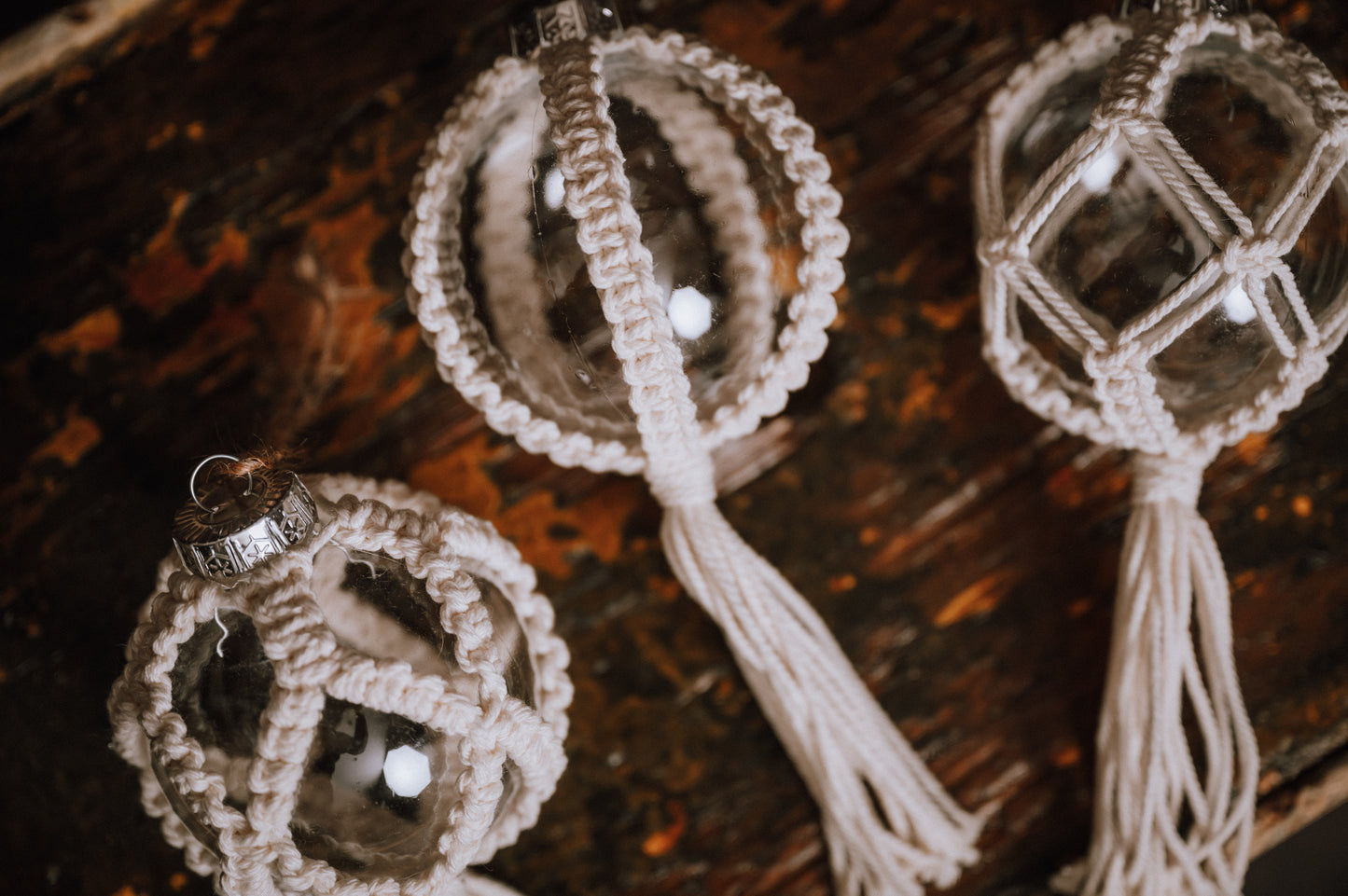 Macrame Christmas Baubles, Boho Winter Ornaments