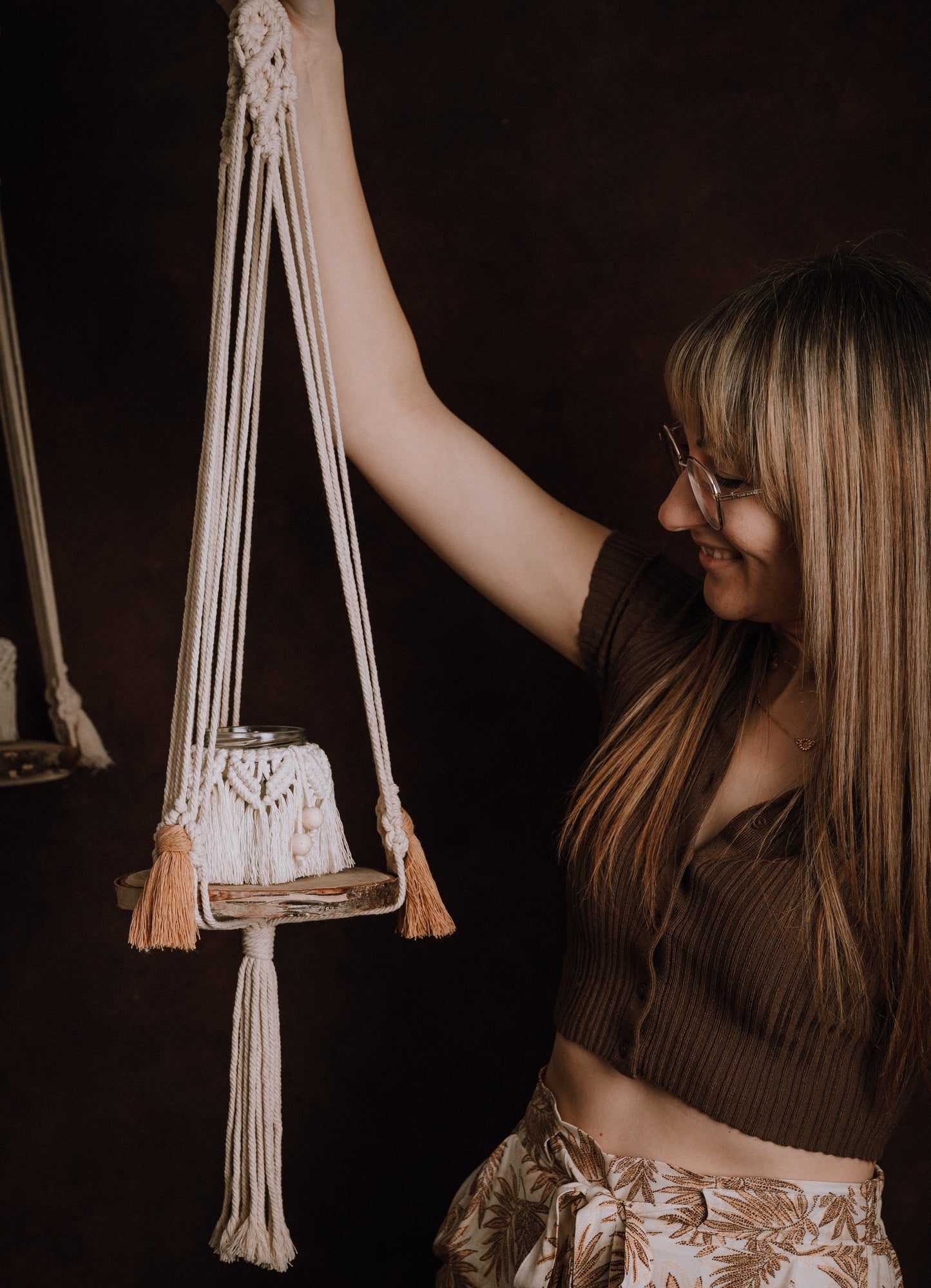 Rustic Macrame Plant Hanger/Free Hanging Shelf