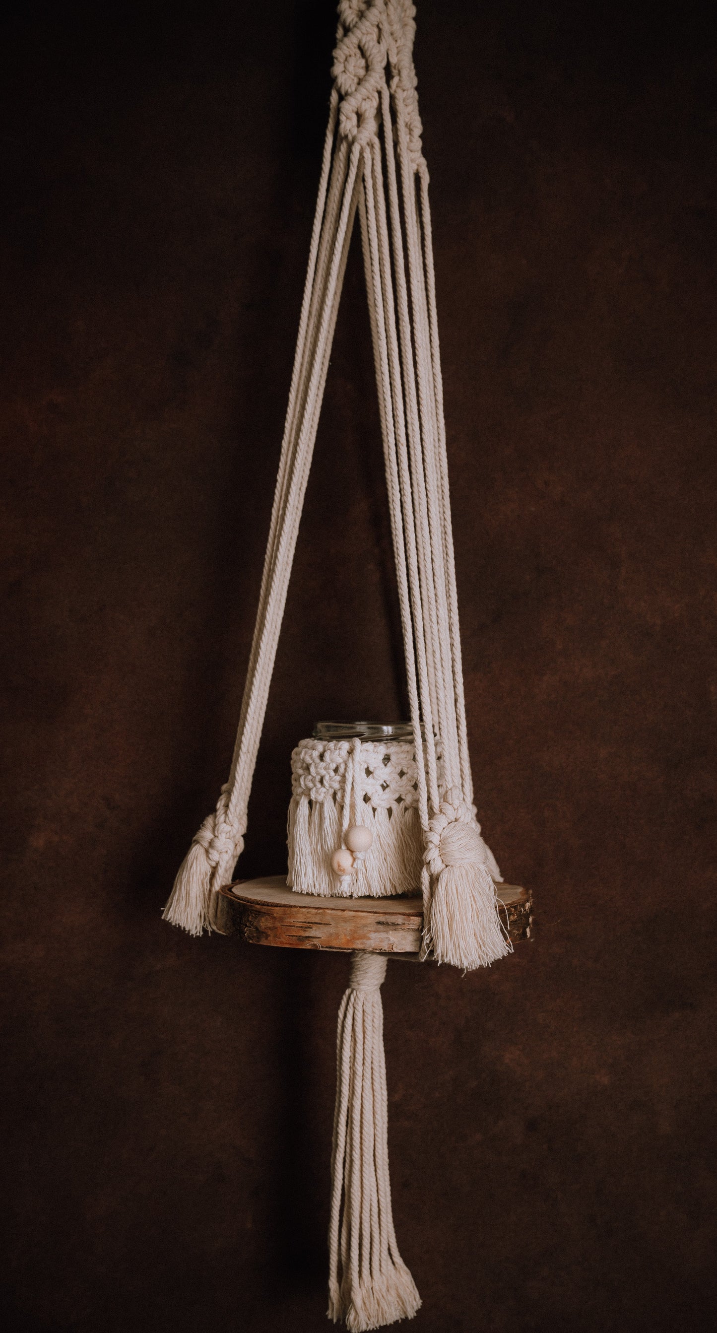 Rustic Macrame Plant Hanger/Free Hanging Shelf