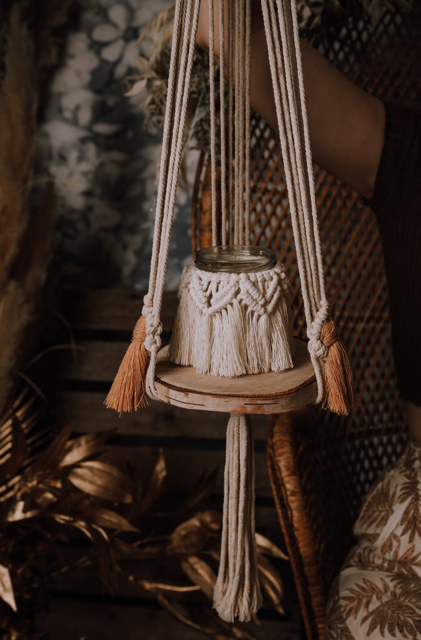 Rustic Macrame Plant Hanger/Free Hanging Shelf