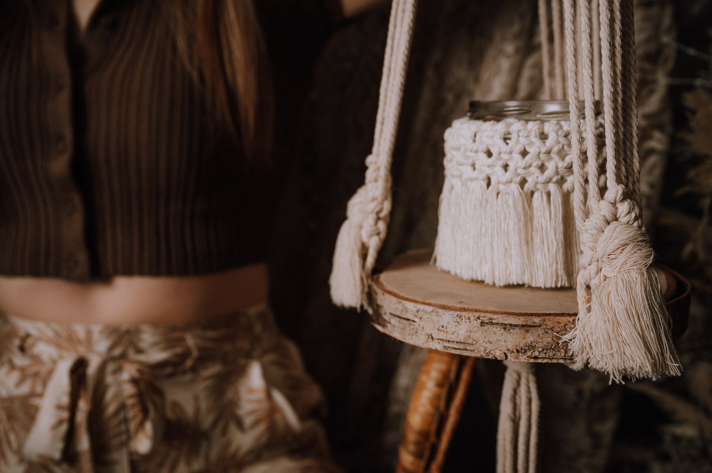 Rustic Macrame Plant Hanger/Free Hanging Shelf