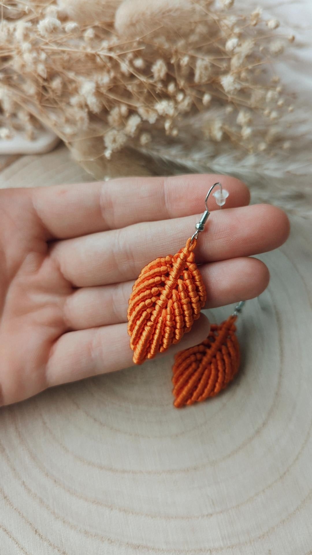 Macrame Leaf, Feather Earrings, Elegant Boho Bohemian Style Accessory, Gift For Her, Handmade Gifts.