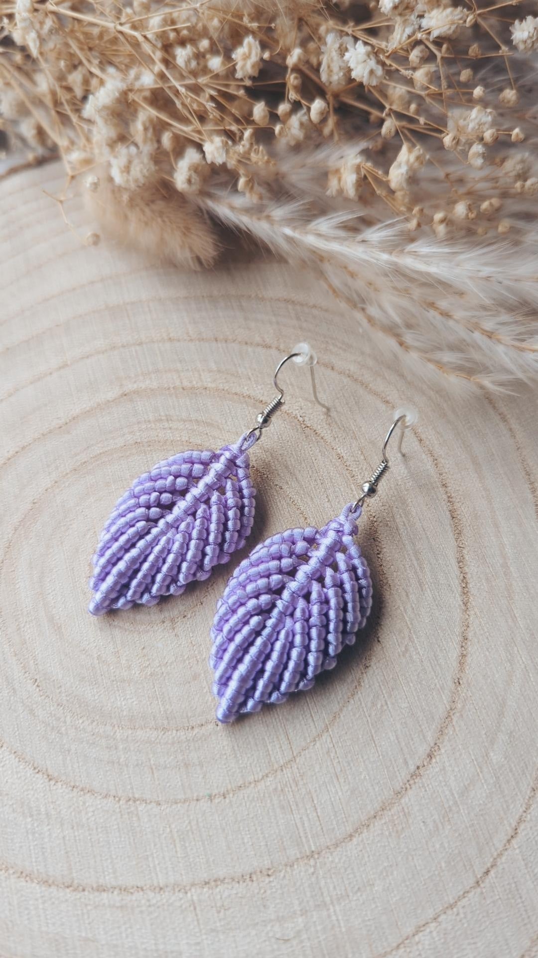 Macrame Leaf, Feather Earrings, Elegant Boho Bohemian Style Accessory, Gift For Her, Handmade Gifts.