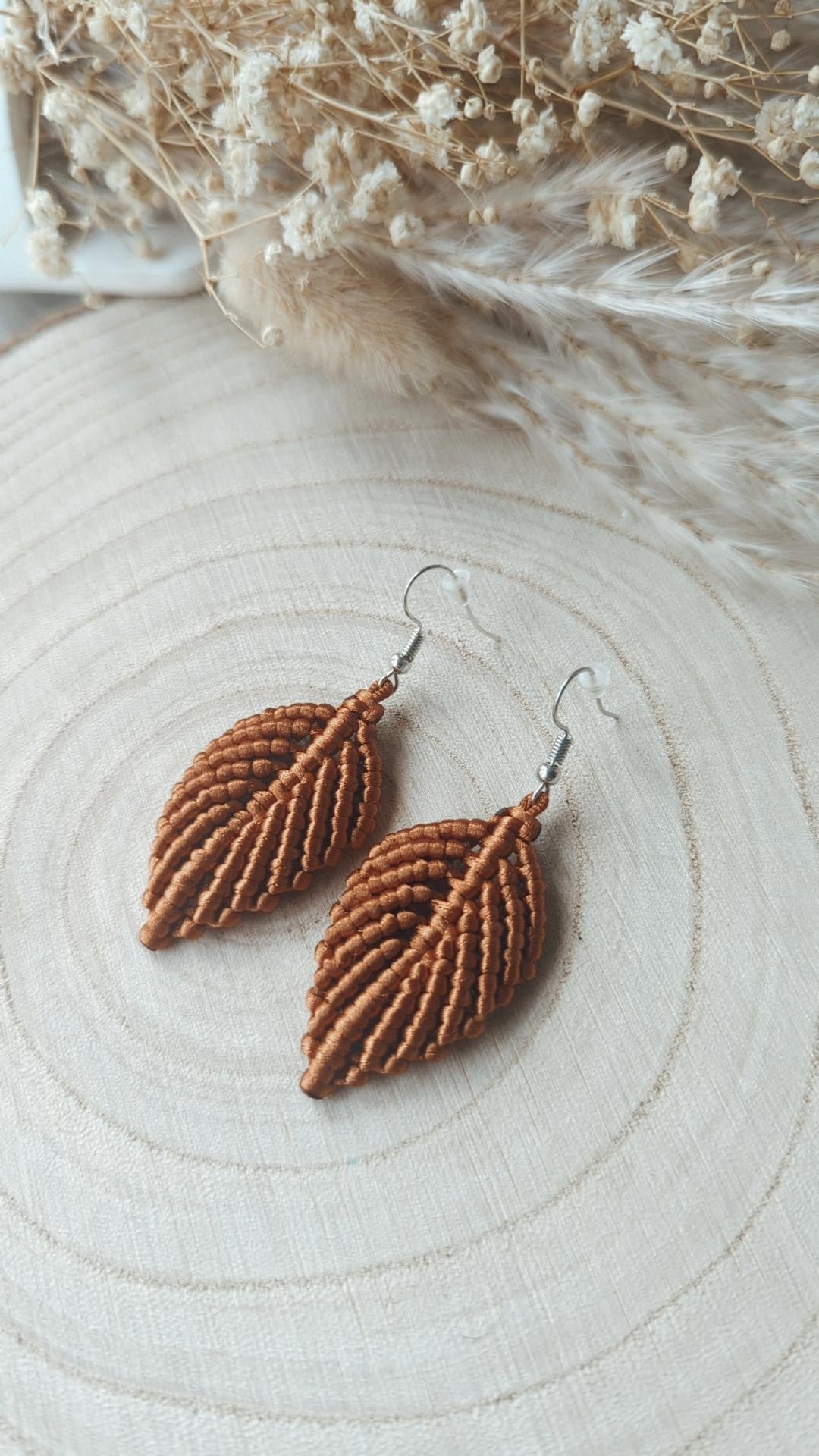 Macrame Leaf, Feather Earrings, Elegant Boho Bohemian Style Accessory, Gift For Her, Handmade Gifts.