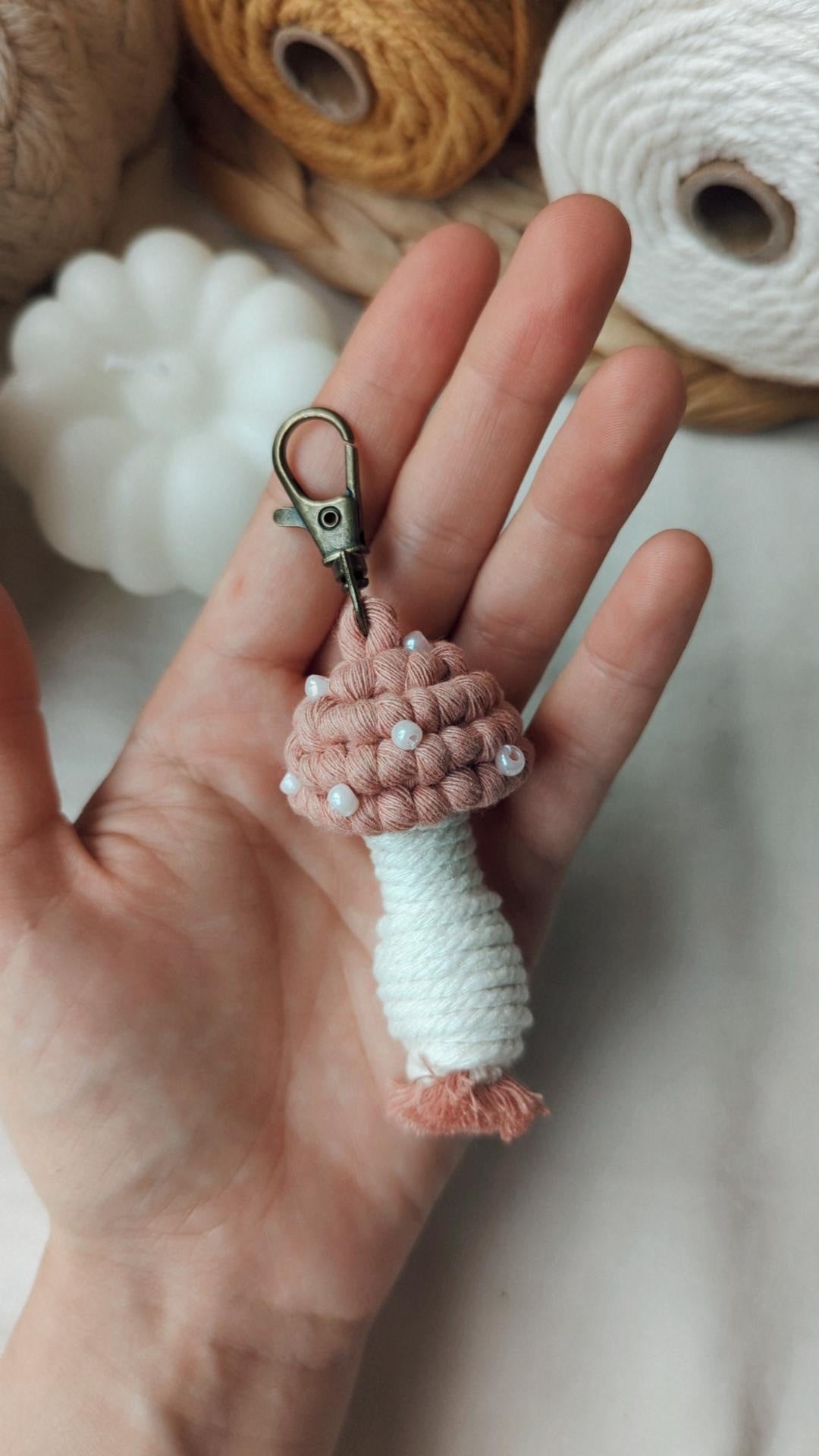 Macrame Mushroom Keyrings, Fun Boho Keychains, Aesthetic Accessories