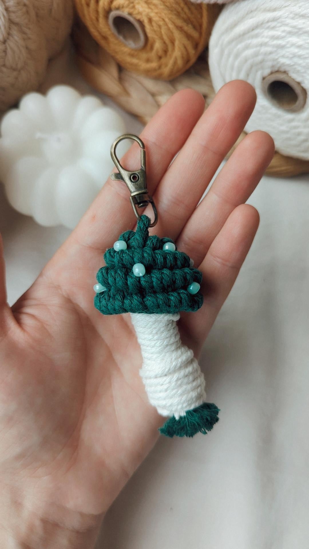 Macrame Mushroom Keyrings, Fun Boho Keychains, Aesthetic Accessories