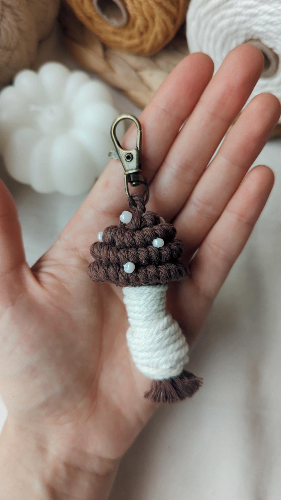 Macrame Mushroom Keyrings, Fun Boho Keychains, Aesthetic Accessories