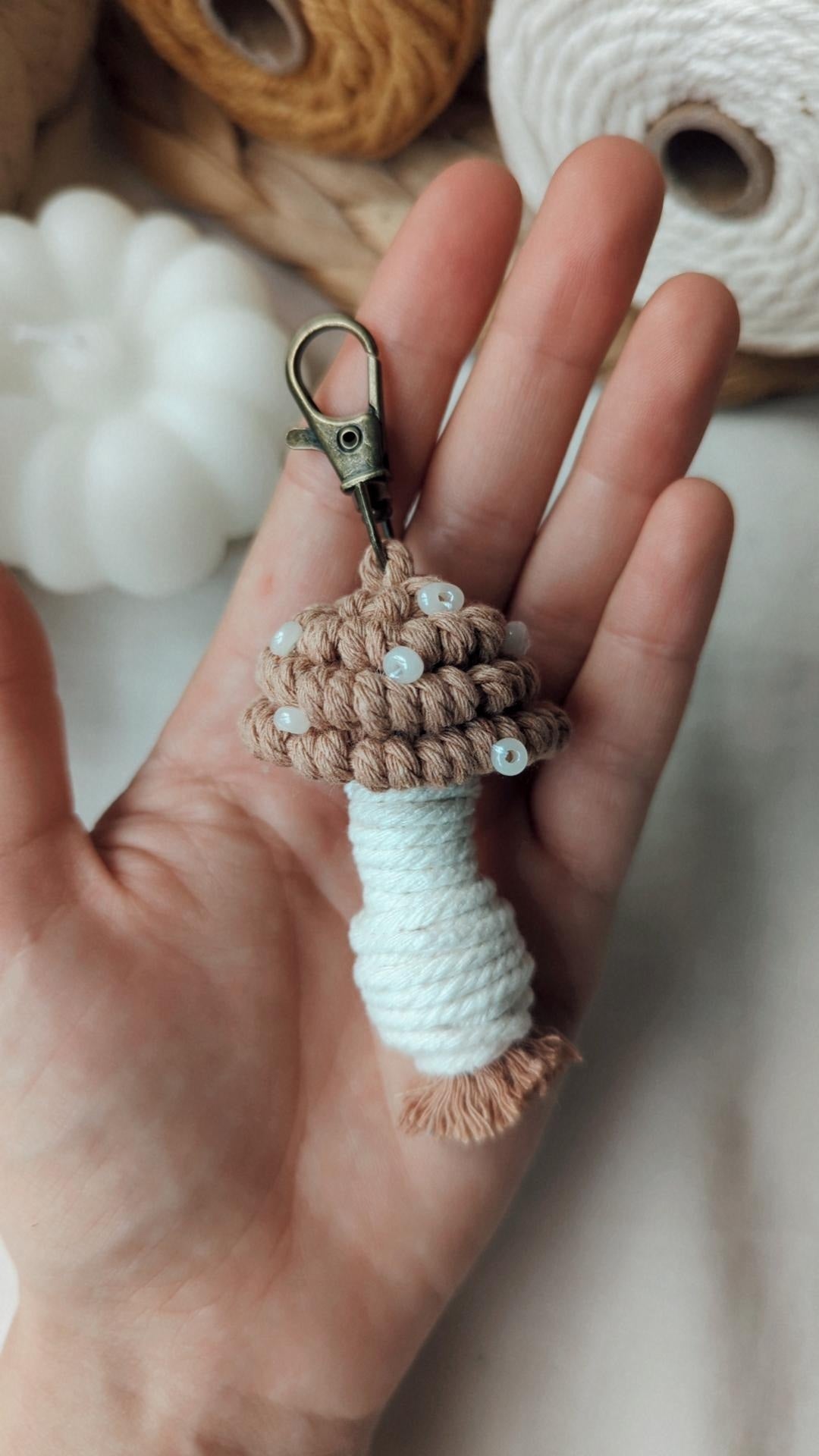 Macrame Mushroom Keyrings, Fun Boho Keychains, Aesthetic Accessories