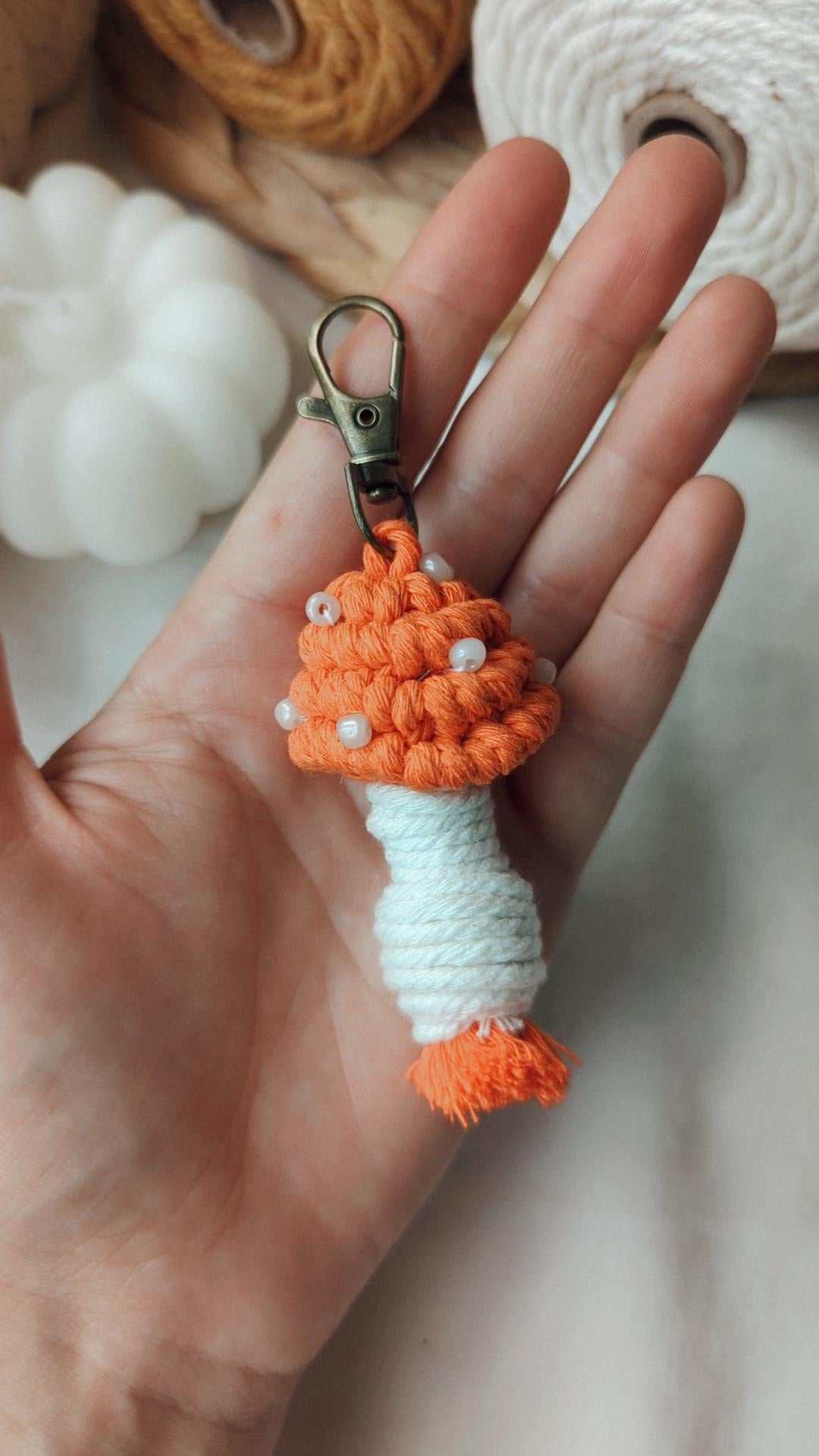 Macrame Mushroom Keyrings, Fun Boho Keychains, Aesthetic Accessories